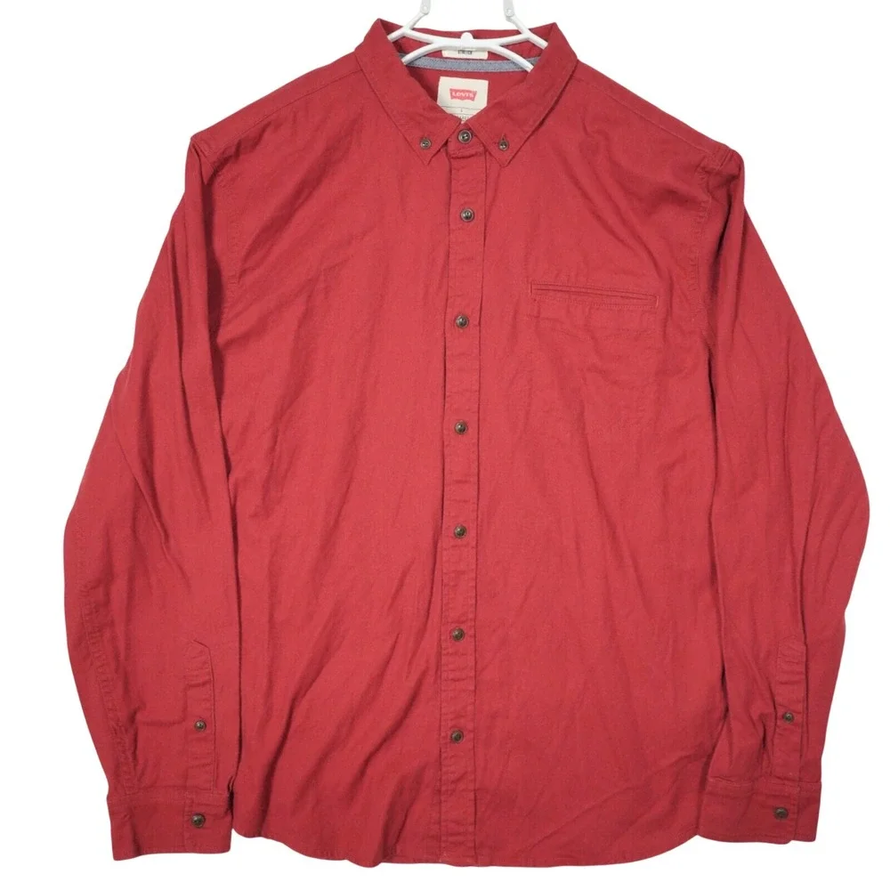 Levis Mens Red Stretch Cotton Long Sleeve Button Down Shirt‎ Large 3LDLW11881